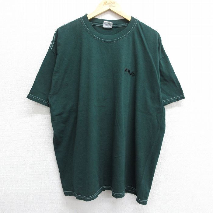XL/古着 フィラ FILA 半袖 ビンテージ Tシャツ メンズ 90s ワンポイントロゴ 大きいサイズ コットン クルーネック 濃緑 グリーン 23aug16 
