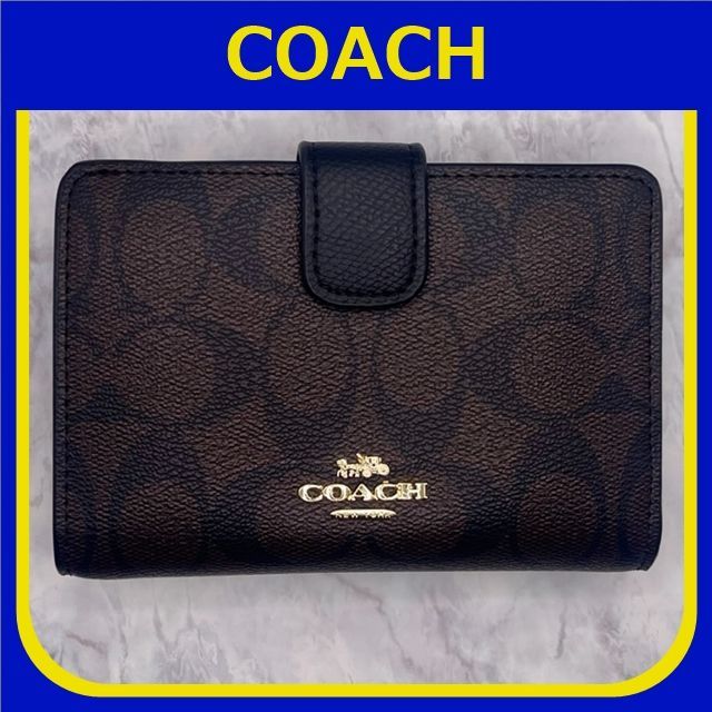 COACH コーチ シグネチャー ダークブラウン/ブラックく二つ折り財布