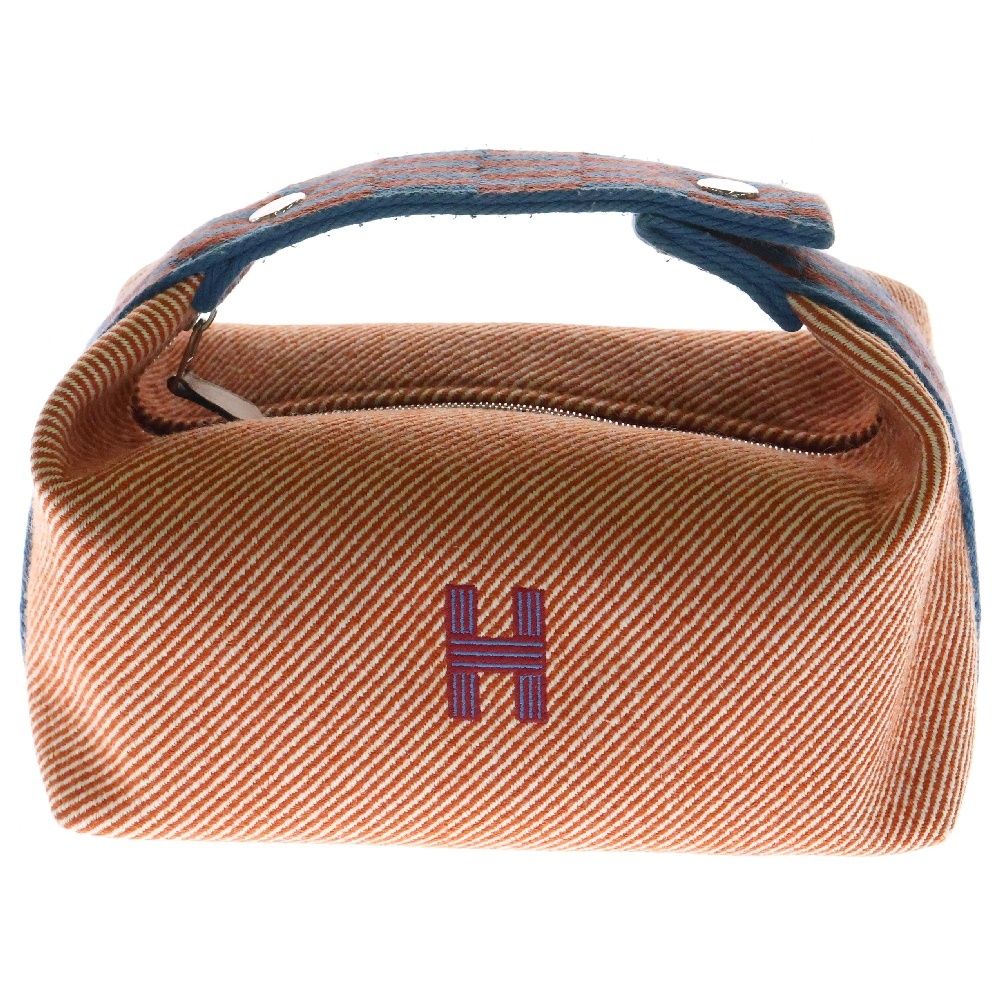 HERMES エルメス ブリッドアブラックPM トメット コットン ハンドバッグ ポーチ オレンジ×レッド