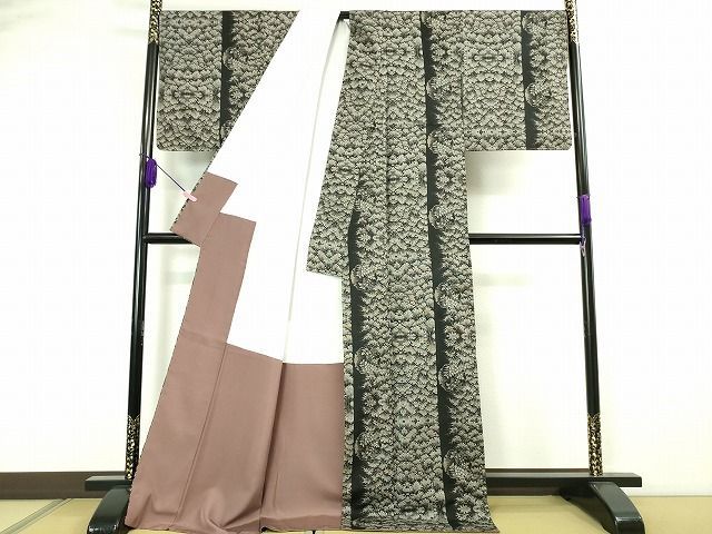 平和屋本店□極上 本場大島紬 割り込み絣 雪輪 樹林文 逸品 未使用