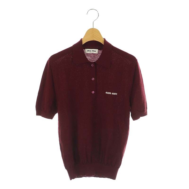 miumiu ポロシャツ　ボルドー ミュウミュウ miumiu 23年 MML933 ウール ニット ポロシャツ 半袖 42