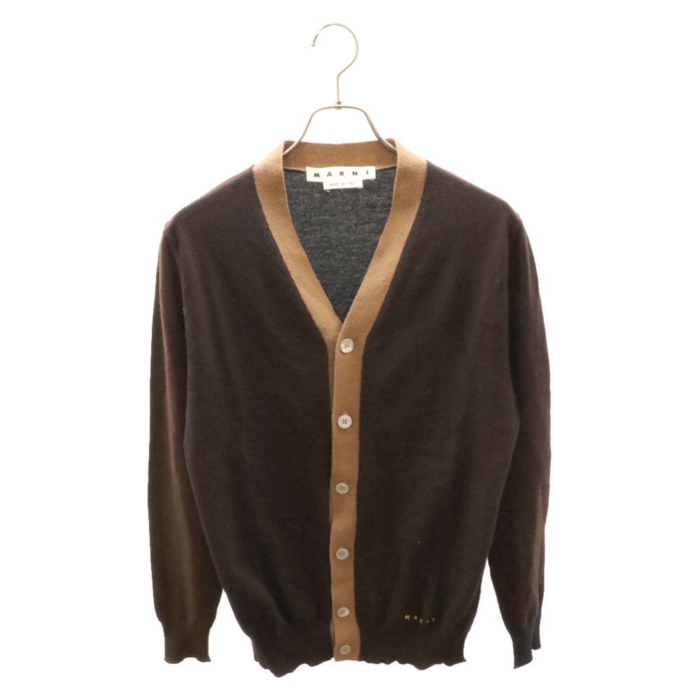 メンズ MARNI マルニ 19AW ウール切り替え ニットカーディガン カラーブロック ブラック ブラウン CDMG0022Q0