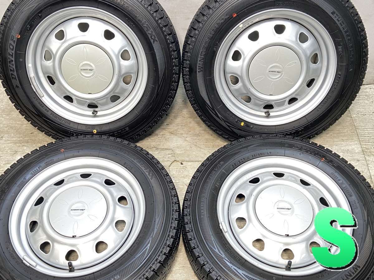 155|80R14 88|86LT ダンロップ ウィンターマックス SV01 SCHWARZ MV V6A 14x5.0 100|114.3-4穴 タイヤ スタッドレスタイヤ ホイールセット 4本セット w14250421026