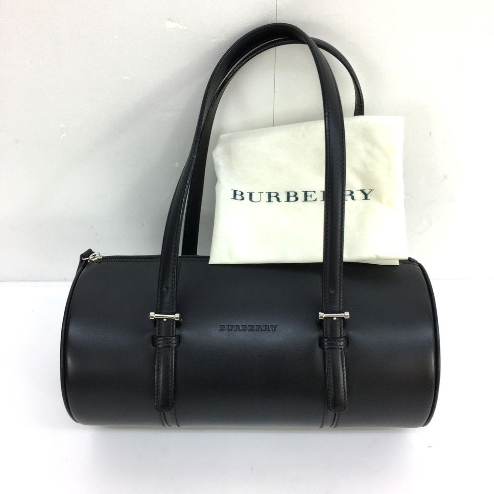 ○BURBERRY バーバリー レザー ハンドバッグ ドラムバッグ 筒形 ミニ 
