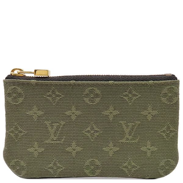 ルイヴィトン LOUIS VUITTON コインケース ポシェット クレ キャンバス カーキ ゴールド金具 キーチェーン付き 小銭入れ  M92437【中古】