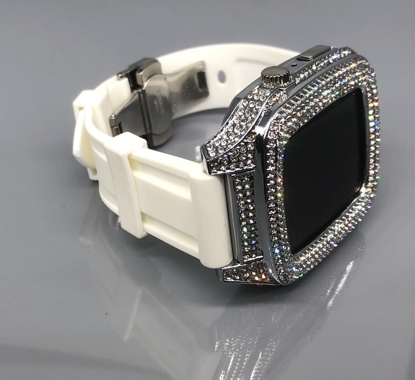 GimelZayin ホワイトシルバー☆アップルウォッチ ステンレス カバー 