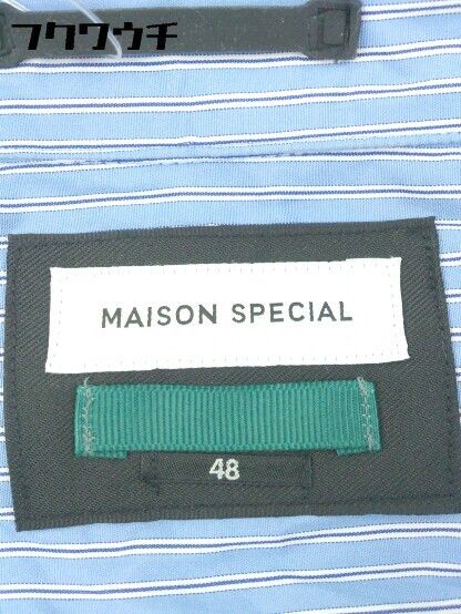 ◇ MAISON SPECIAL メゾン スペシャル ハーフジップ ストライプ 半袖 シャツ サイズ48 ブルー ホワイト メンズ  【1002797305664】