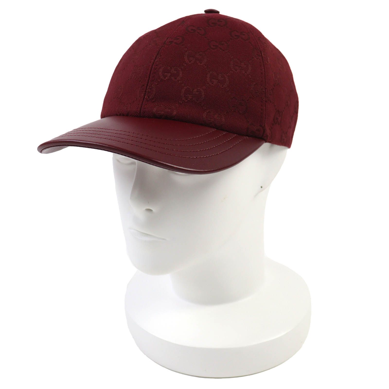 ♥品△GUCCI グッチ 25SS 833272 GG Monogram Canvas Baseball Cap GGモノグラムキャンバス レザ使い ベースボールキャップ 帽子 ボルドー L イタリア製 正規品 レディース