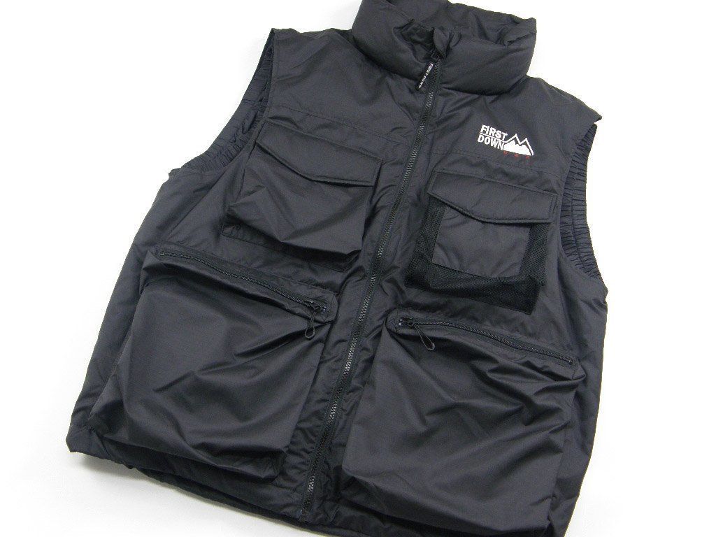 FIRST DOWN ファーストダウン ダウンベスト MULTI POCKET DOWN VEST DICROS MAURI RIP 撥水 透湿 防風 ディクロス マルチポケット ブラック ｜ 秋冬