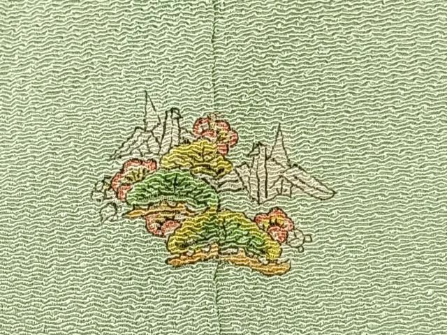 平和屋着物●豪華振袖　色無地　山葵色　鬼しぼ縮緬　正絹　逸品　AABB0358zg 平和屋着物○豪華振袖 色無地 山葵色 鬼しぼ縮緬 正絹 逸品 AABB0358zg