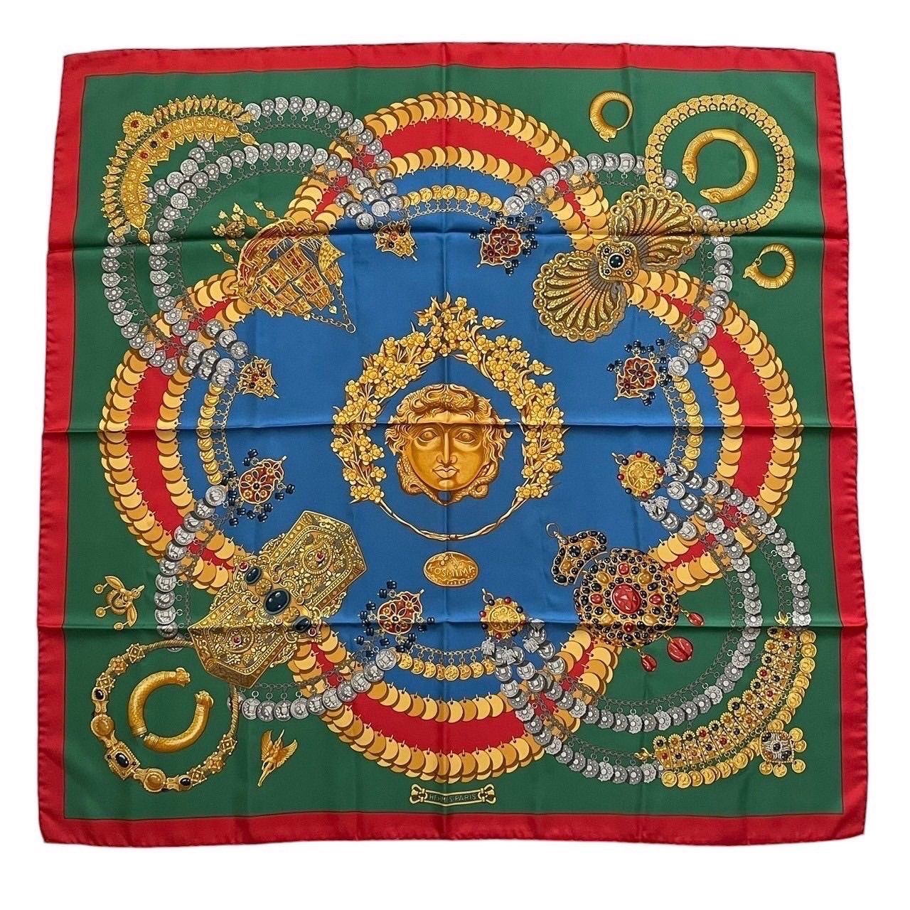 エルメス　スカーフグリーンネイビーマルチカラー90×90 楽天市場】【中古】エルメス スカーフ カレ90 シルク100％ 大判