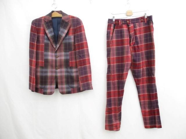 中古 ヴィヴィアンウエストウッドマン Vivienne Westwood MAN ジャケット パンツ スーツ セットアップ チェック柄 2点 48 50 メンズ
