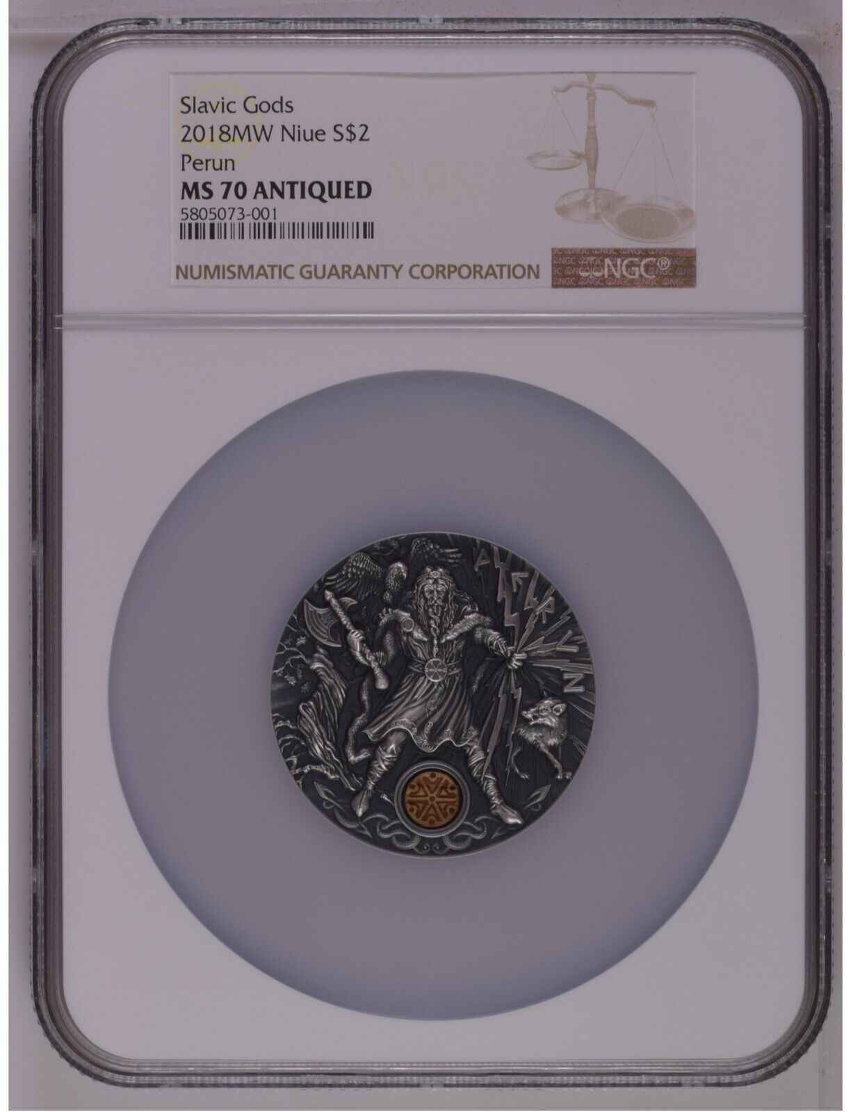 NGC MS70 2018 $2 Niue Thunder Slavic Gods PERUN Antique Finish 2 Oz Silver Coin