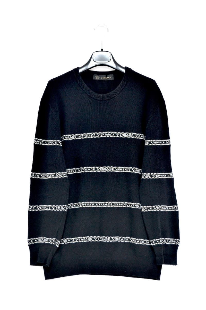 VERSACE Black Slim-Fit Sweater ヴェルサーチ ブラック ニット クルーネックセーター サイズ50 A81366  A228043