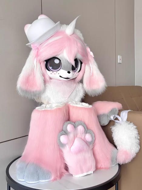 ファースーツ 着ぐるみセット NO.258 うさぎ ピンク グレー ケモノ ファースーツ 全頭ヘッド ぬいぐるみ コスプレ コスチューム 一点物