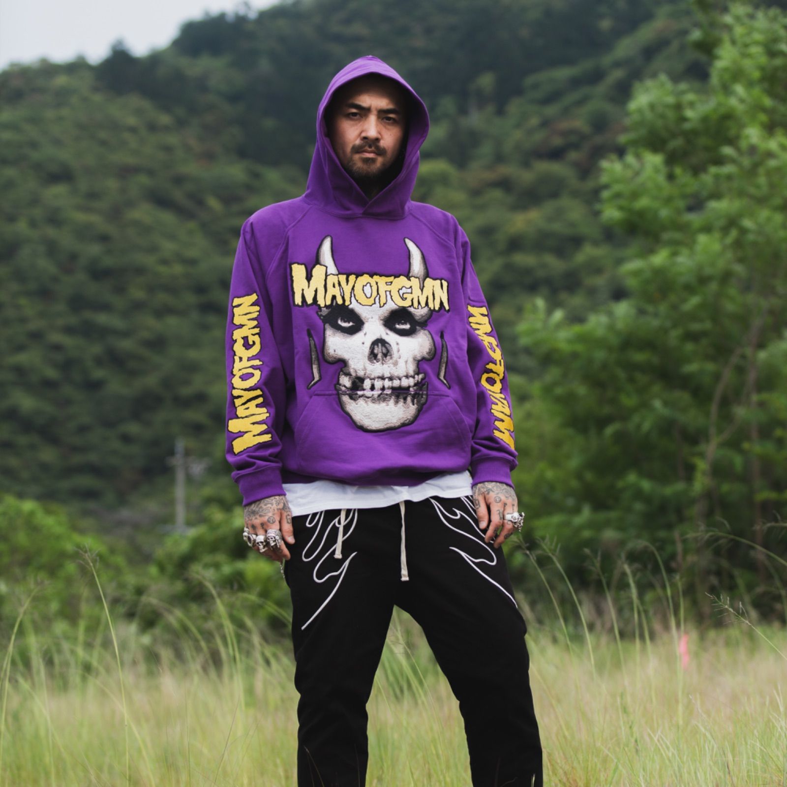 MAYO FGMN EMBROIDERY HOODIE - PURPLE 刺繍 パーカー フーディ スカル