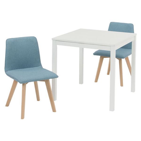 ダイニング 3点セット テーブル 75×75cm ホワイト×1 チェア ブルー×2 木製 組立品 リビング キッチン リビング 代引不可
