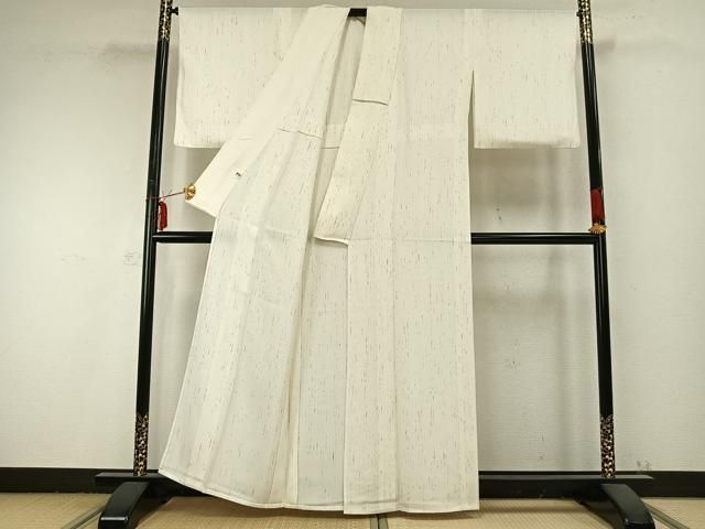 平和屋着物▽ぜんまい紬 単衣 縞 正絹 逸品 AABC0246fy