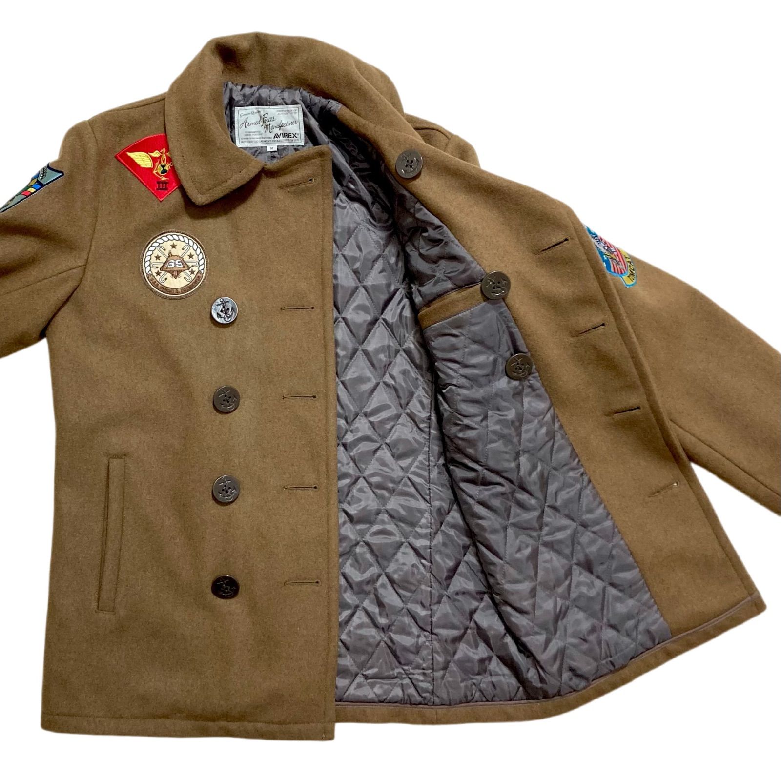 AVIREX Pコート 切替 袖レザー 牛革 ワッペン ダブル仕様 ブラック M