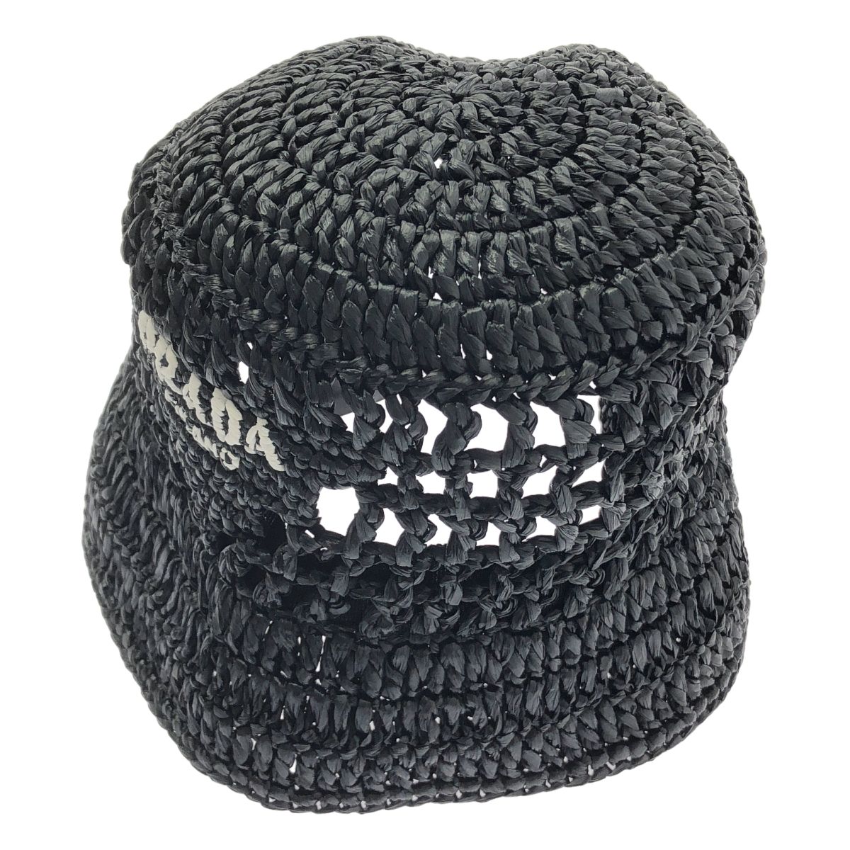 PRADA プラダ クロケット ストロー バケットハット M ブラック レディース