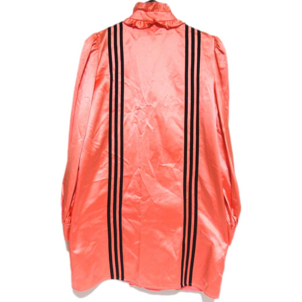 23SS GUCCI グッチ×アディダス シルク フリル シャツワンピース 723272 サイズ42 170 92Y ピンクオレンジ ブラック レディース 古着