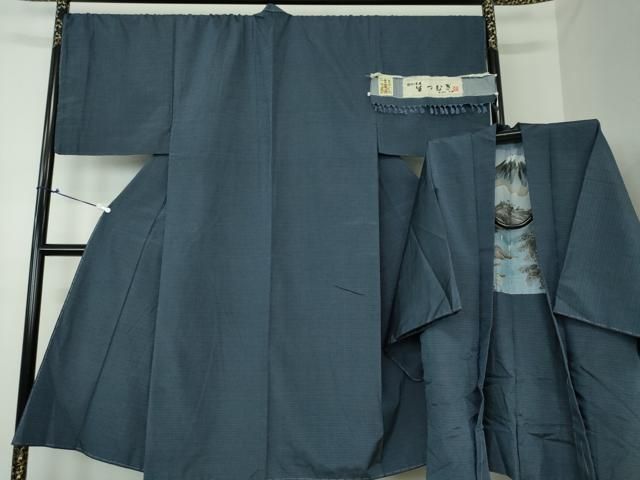 平和屋着物●男性 生紬 アンサンブル 長羽織 趣味の民芸 色無地 鉄御納戸色 証紙付き 正絹 DAAS3079ps
