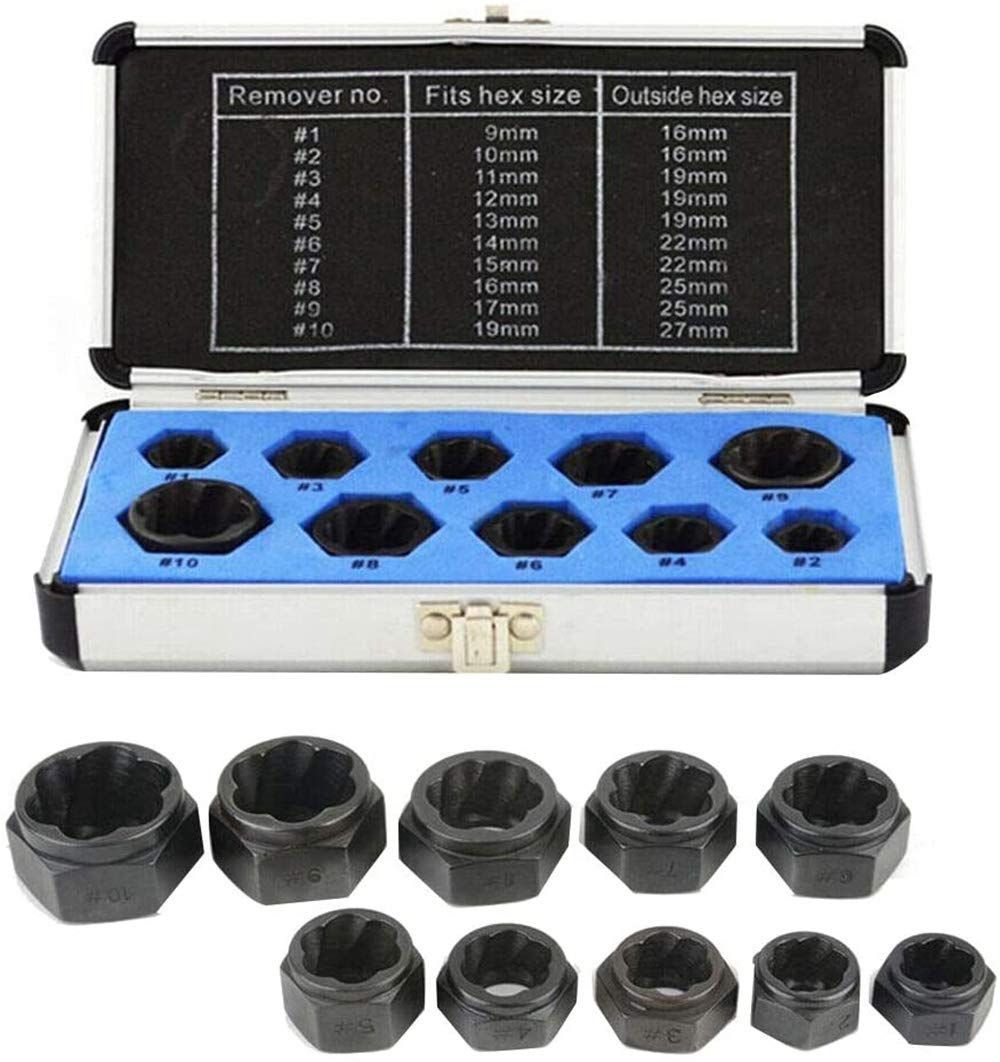 Size:ロー ナットツイスター 10個セット ナット抽出器 ナット取り外し ツイストソケット ロー（9mm 10mm 11mm 12mm 13mm 14mm 15mm 16mm 17mm 19mm）