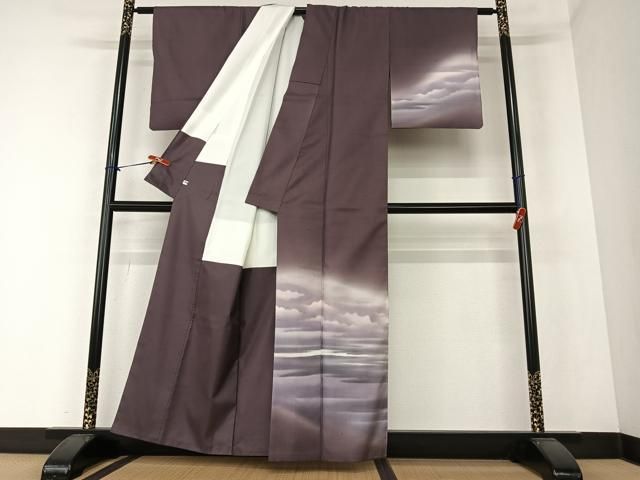 平和屋着物○訪問着 紬地 雲重ね霞文 暈し染め 正絹 逸品 AAAZ0235zg