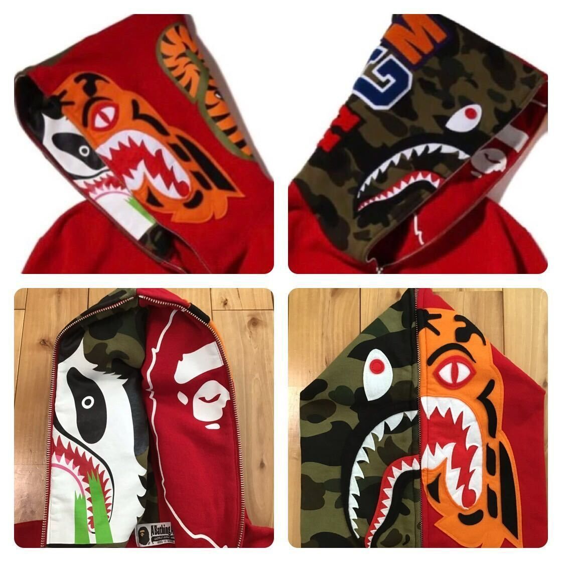 ☆XL☆ Crazy face tiger shark full zip hoodie 1st camo a bathing 
