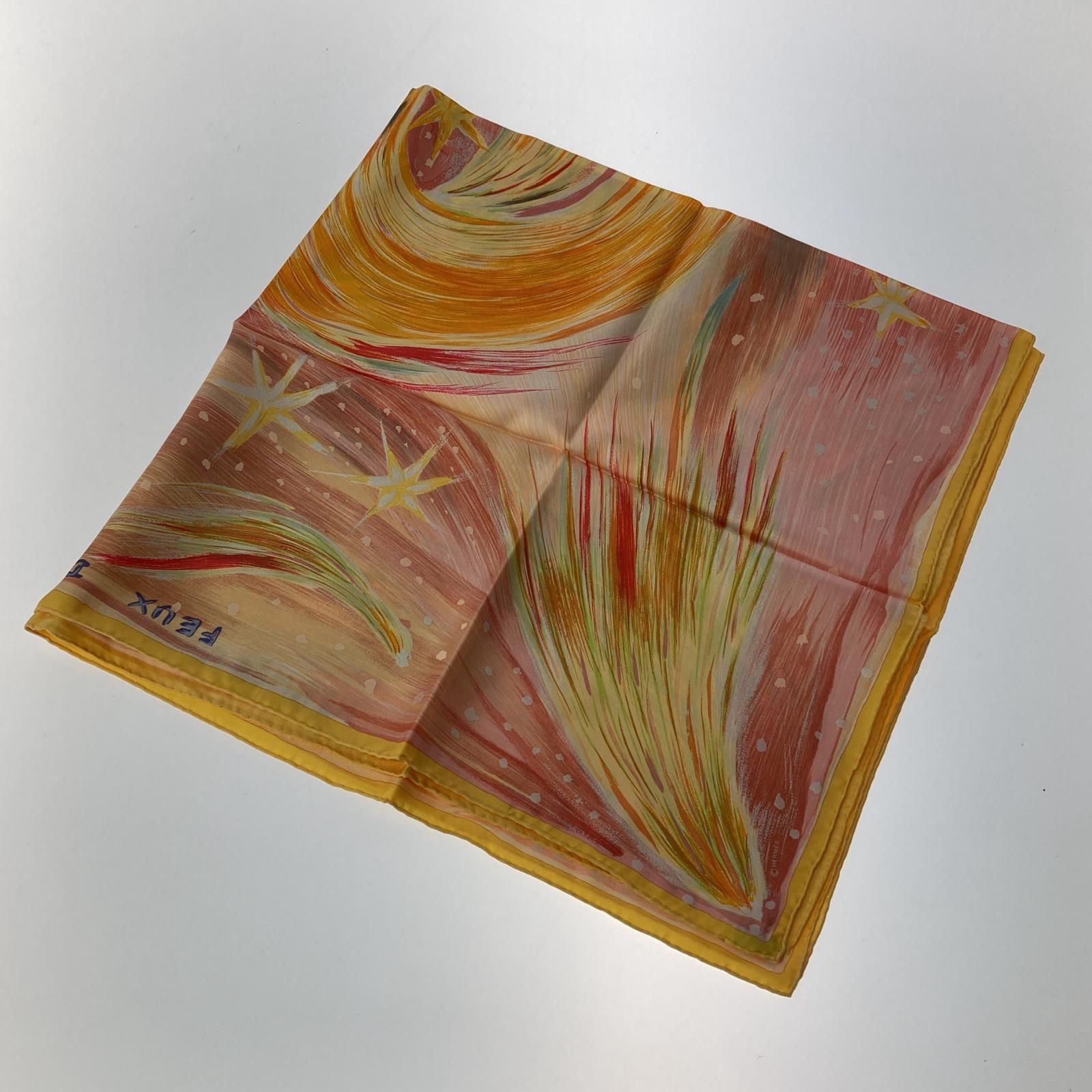 HERMES エルメス シルク カレ90 FEUX DU CIEL 天の火スカーフ/レッド