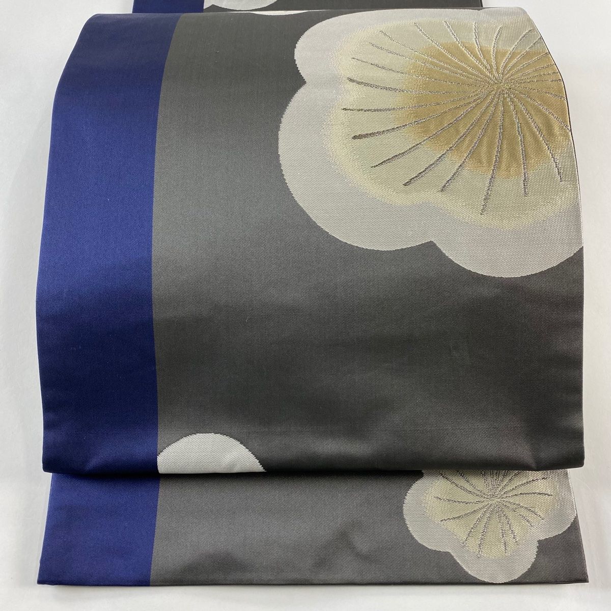 専用帯654 ●辻村ジュサブロー 高級 正絹 六通 袋帯 袋帯 美品 逸品 辻村ジュサブロー 落款 草花 箔 灰茶 六通 正絹