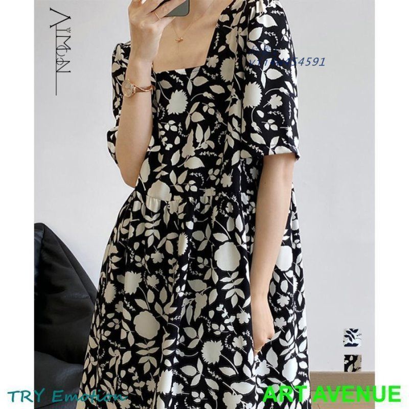 花柄ワンピース スクエアネック レトロ vii4w454591