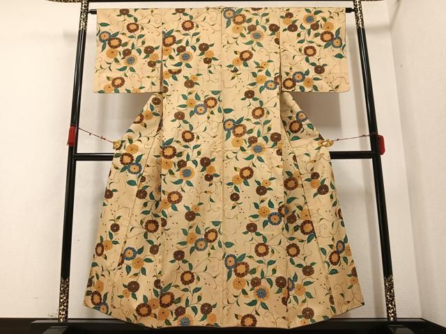 平和屋着物 本場染大島紬 花唐草文 正絹 AABB4391ph