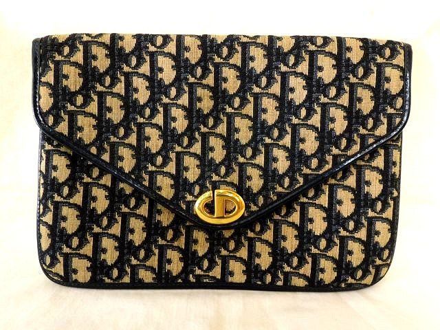 Christian Dior クリスチャンディオール クラッチバッグ ヴィンテージ キャンバス ベージュ バッグ トロッター レディース □7D7E