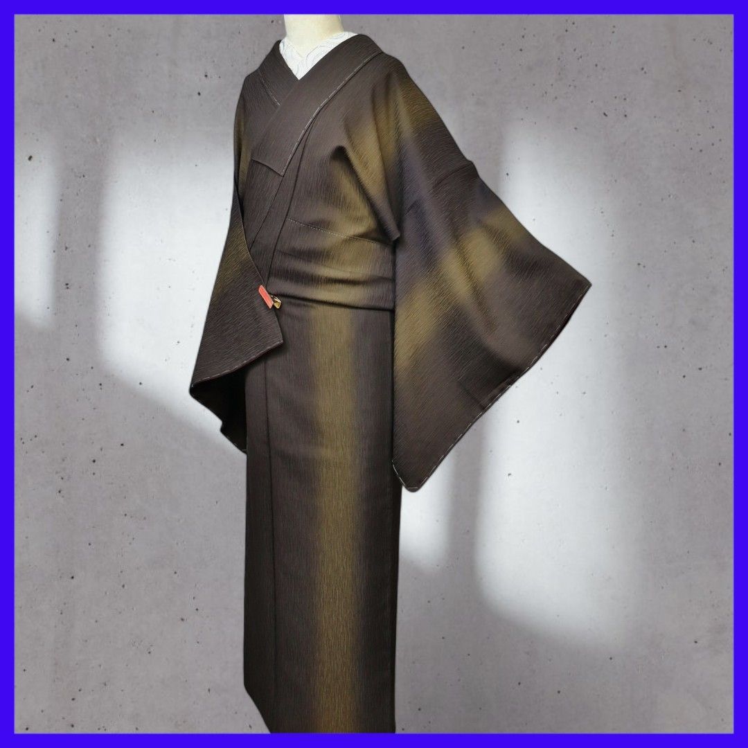 三日月とうさぎ a0506 正絹 袷小紋 暈し染め 紋意匠縮緬