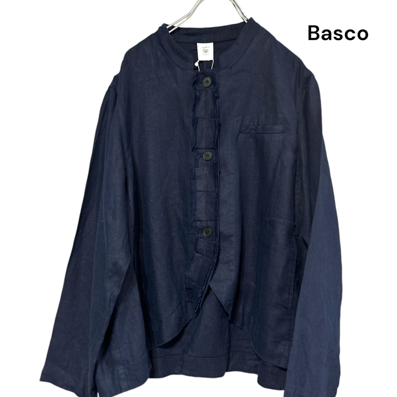 美品 BASCO ランディ・C バスコ ウォッシュドリネンの立襟フリルジャケット 新品 タグ付き 定価3.3万 Basco バスコ ランディ・C ウォッシュ