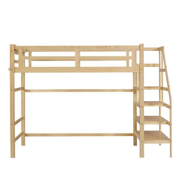 ロフトベッド シングル 天然木 高さ172cm 階段付き コンセント付き 宮付き 収納棚付き 収納 北欧風 大人 一人暮らし 子供ベッド ベッド 木製ロフトベッド TALLINNNEXPO_COM