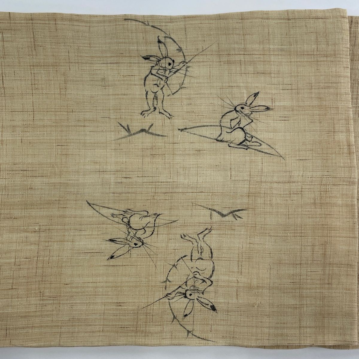 開き名古屋帯 名品 夏帯 紬地 鳥獣戯画 ベージュ 麻 【中古】 - メルカリ