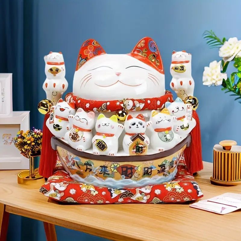 千万両 招き猫 貯金箱 インテリア 置物 オブジェ お祝い 座布団付き 千万両 招き猫 貯金箱 インテリア 置物 オブジェ お祝い 座布団