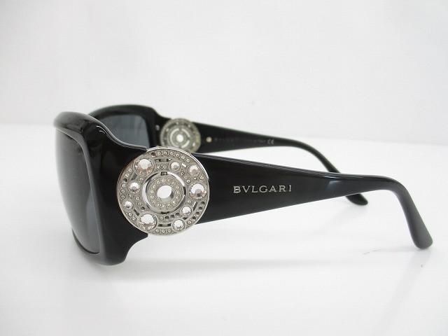 【美品】BVLGARI ラインストーンブラックサングラス♪ ケース、クロス付き 美品】BVLGARI ラインストーンブラックサングラス♪ ケース