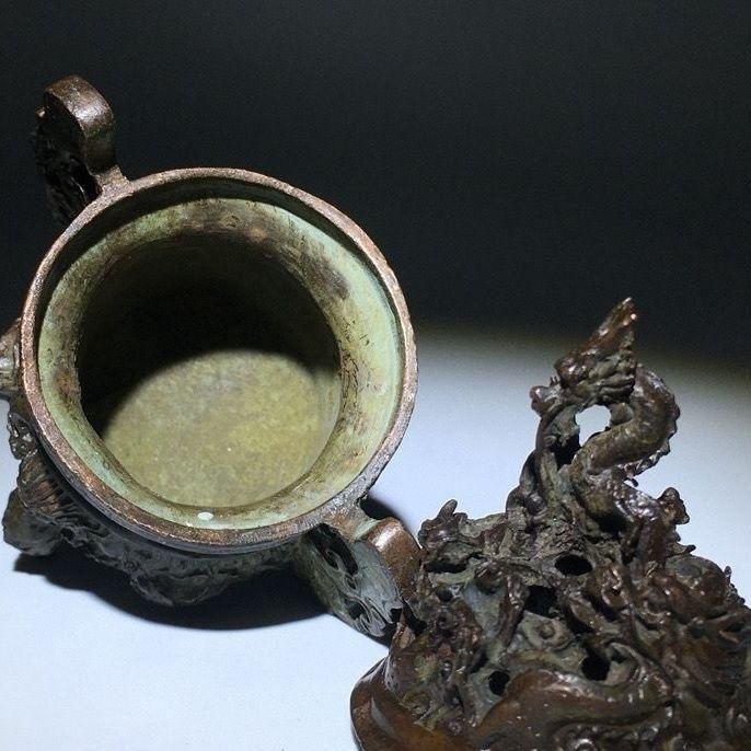 香炉 九龍 工芸品 美術品 置物 銅 細工 九龍香炉 三足鼎薫香炉 香道具 装飾品 工芸品 置物
