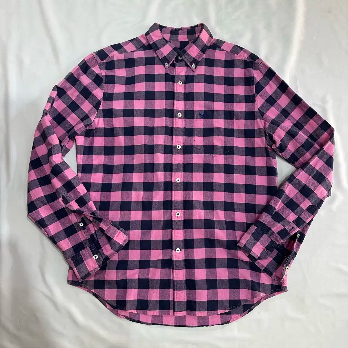 【雷市場（ポンジャン）商品韓国直送】 American Eagle(アメリカン イーグル) ピンクネイビー チェック 長袖 シャツ M