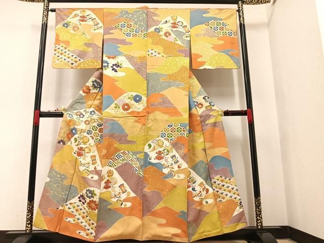 平和屋着物▽小紋 単衣 宝尽くし飛鶴吉祥花文 洗える着物 DAAS4011du