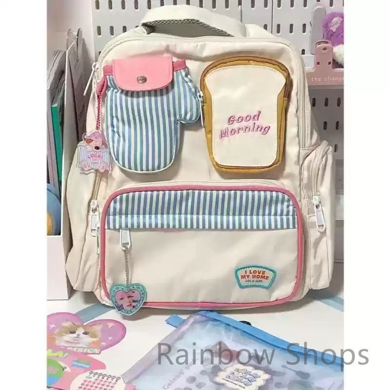 キャンパス 即 OK 学院風 トースト ダブル ショルダー バッグ 少女心 可愛い 通学 バッグ 大容量 高校生 本 学 クリエイティブ バッグ mmpy859