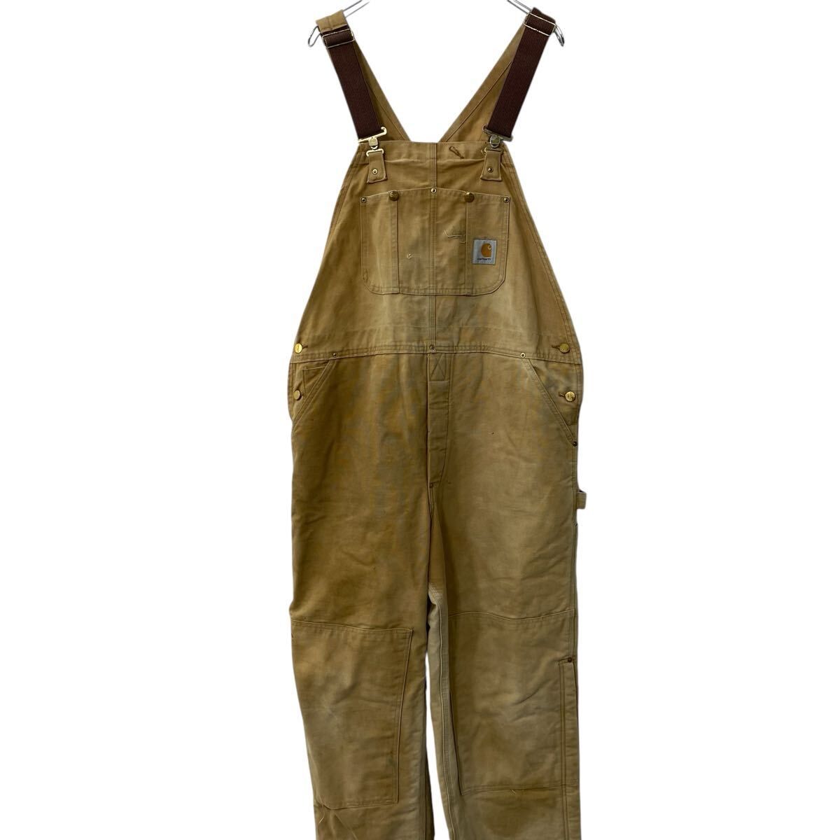 【海外限定】 ダック 中綿 Carhartt ダブルニー ブラウン W42 オーバーオール パンツ