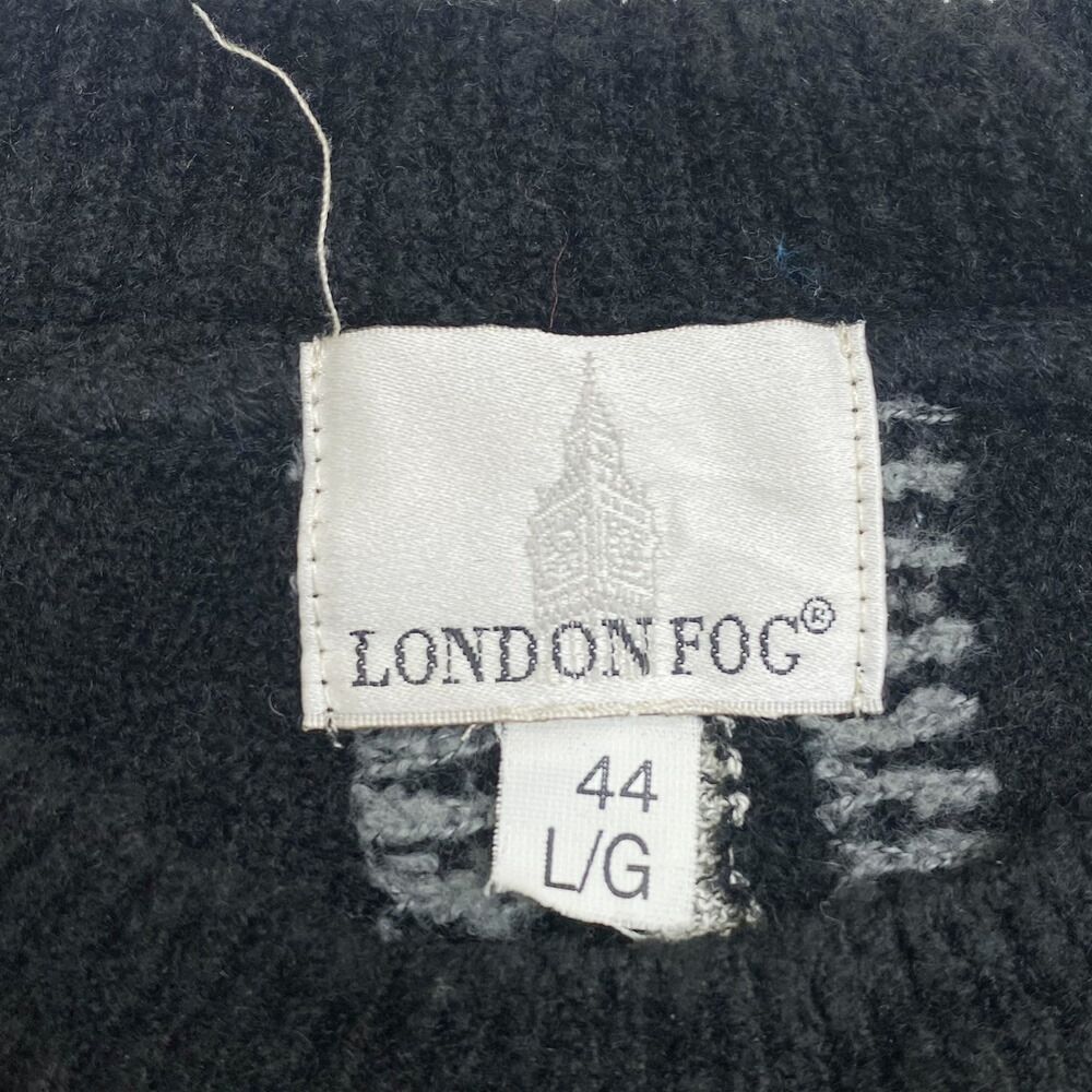 ロンドンフォグ LONDON FOG 総柄 3Dニット セーター ストライプ 長袖 MADE IN CANADA サイズ：L ブラック×グレー×ホワイトメンズ