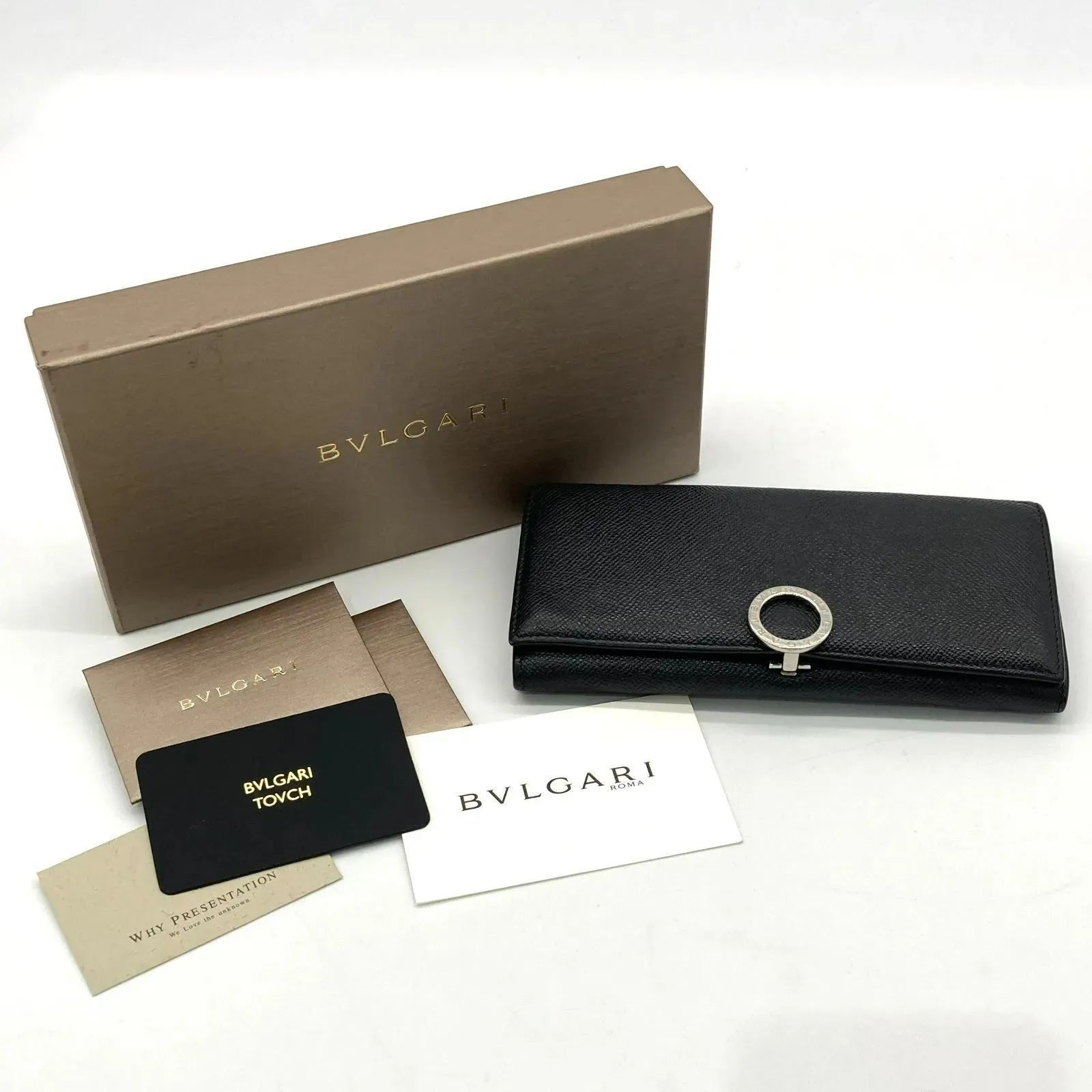 ▽ブルガリ クリップ ラージウォレット ブラック 長財布 レディース