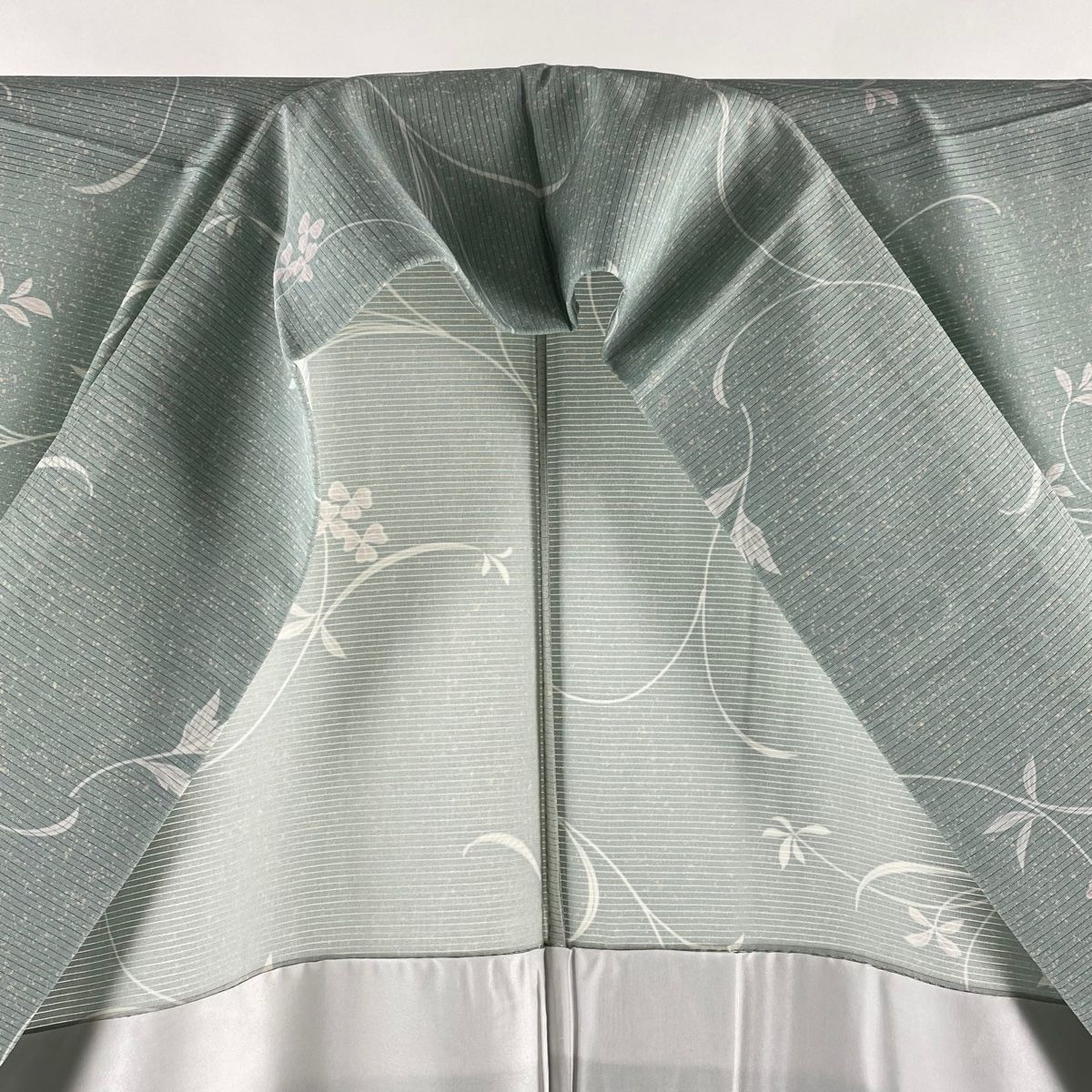 小紋 身丈158.5cm 裄丈66cm M 薄物 絽 名古屋帯セット 花唐草 薄緑  