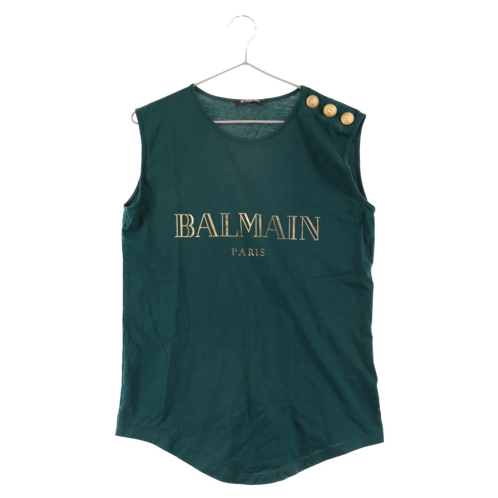 BALMAN ロゴ 金ボタン タンクトップ BALMAIN (バルマン) 金釦 金ボタンコンチョ付きロゴタンクトップ