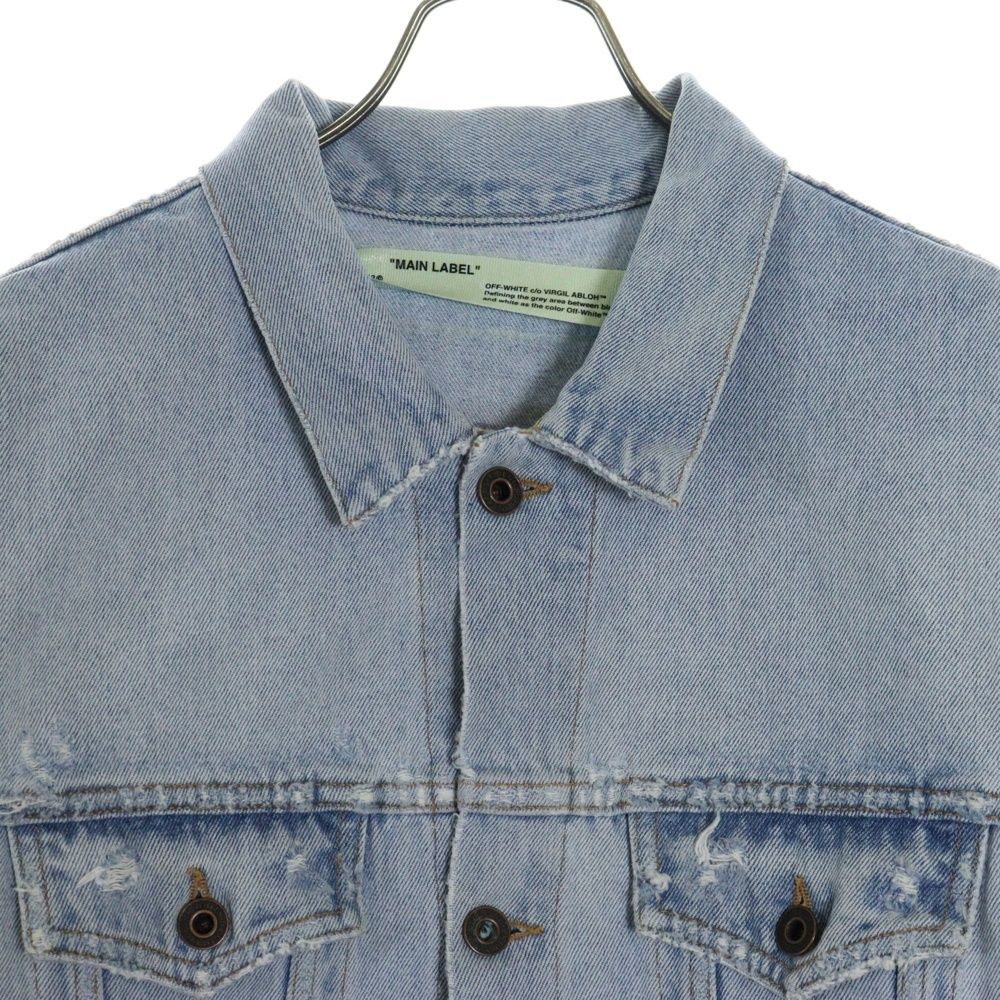 Off-White ダメージデニムジャケット OFF-WHITE (オフホワイト) 18SS Striped Denim Jacket ダメージ加工